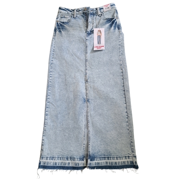 CELEBRITY PINK Acid wash long denim jean skirt slit cotton  boho Chic 3/26 - Picture 1 of 12
